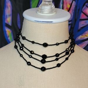 Rebundle - Black Glass Beaded Multi Layer Necklace